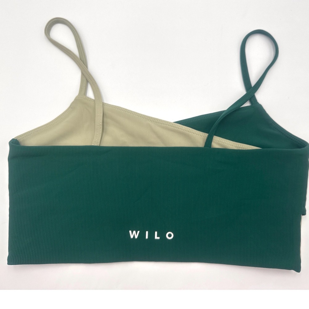 Wilo The Label Ribbed Ballet X Bra Top Emerald Green Crossover Asymmetric Size M - Picture 4 of 7